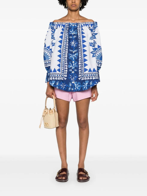 FLORA TAPESTRY OFF-WHITE LONG SLEEVE BLOUSE